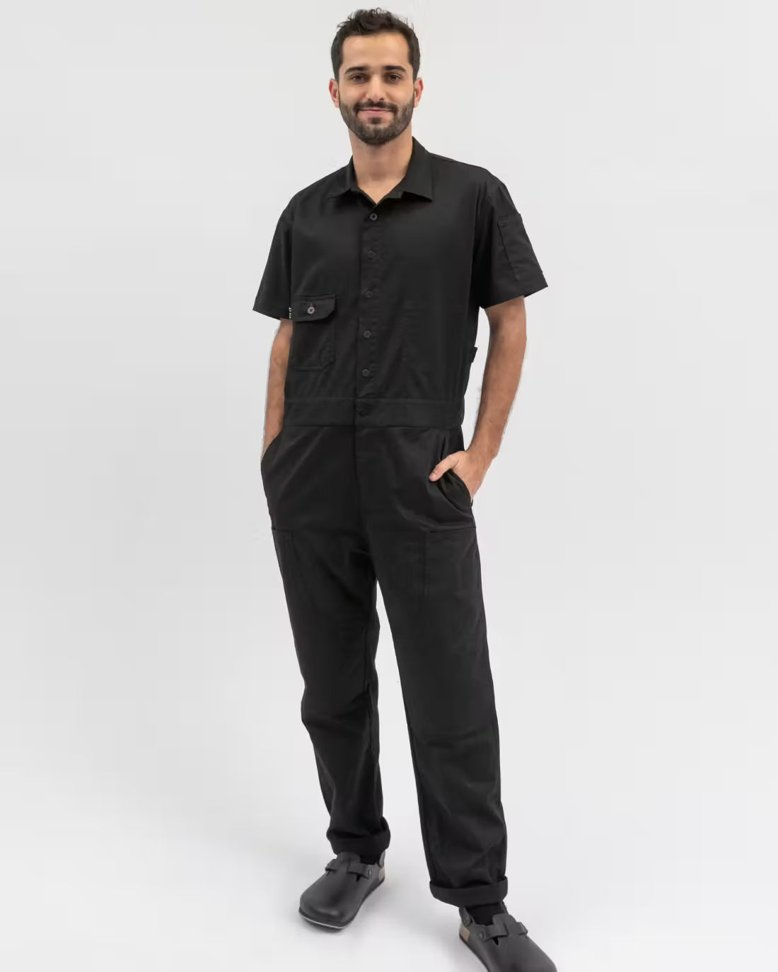 Men's Short Sleeve Jumpsuit with Stretch Twill Fabric - TILIT NYC