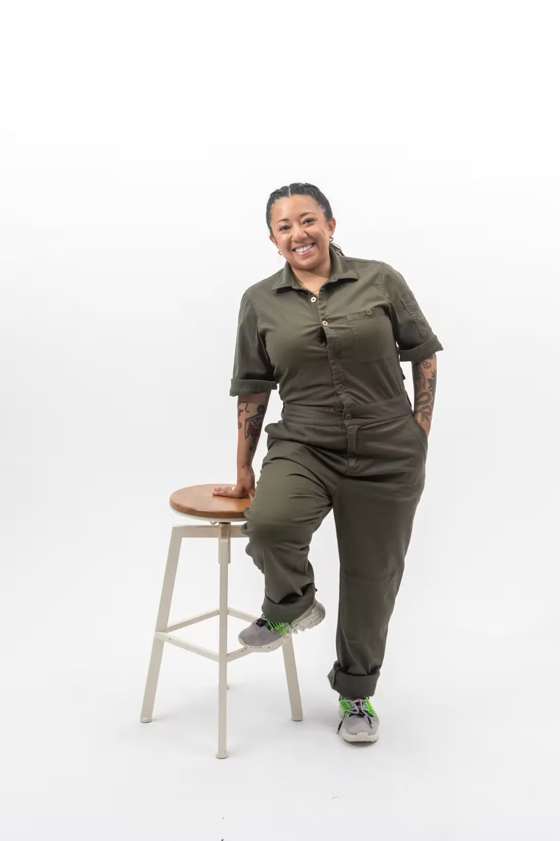 Women's Vintage Green Short Sleeve Jumpsuit - TILIT NYC