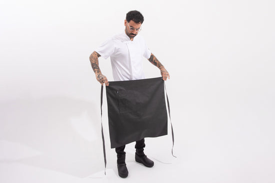 white tilit chef coat and apron