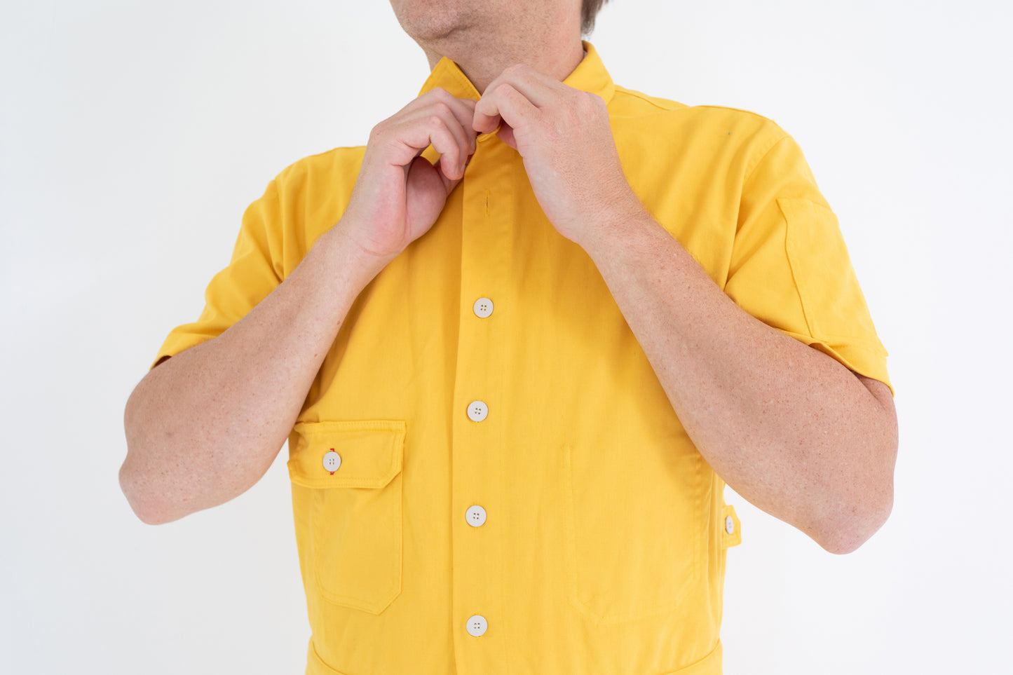 Men's Short Sleeve Jumpsuit - Summer - Yellow