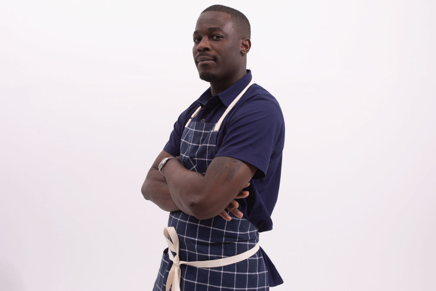 navy plaid apron