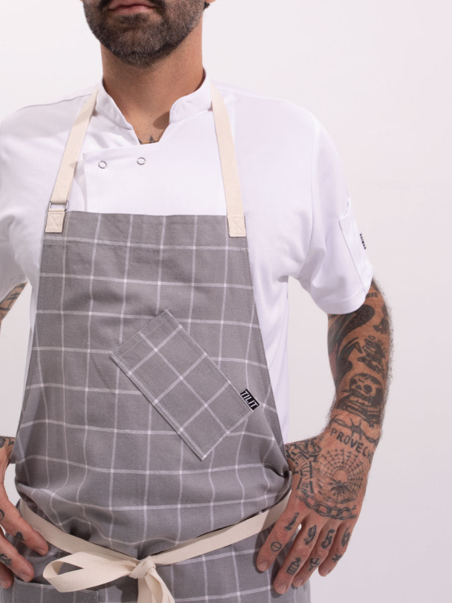 gray plaid apron