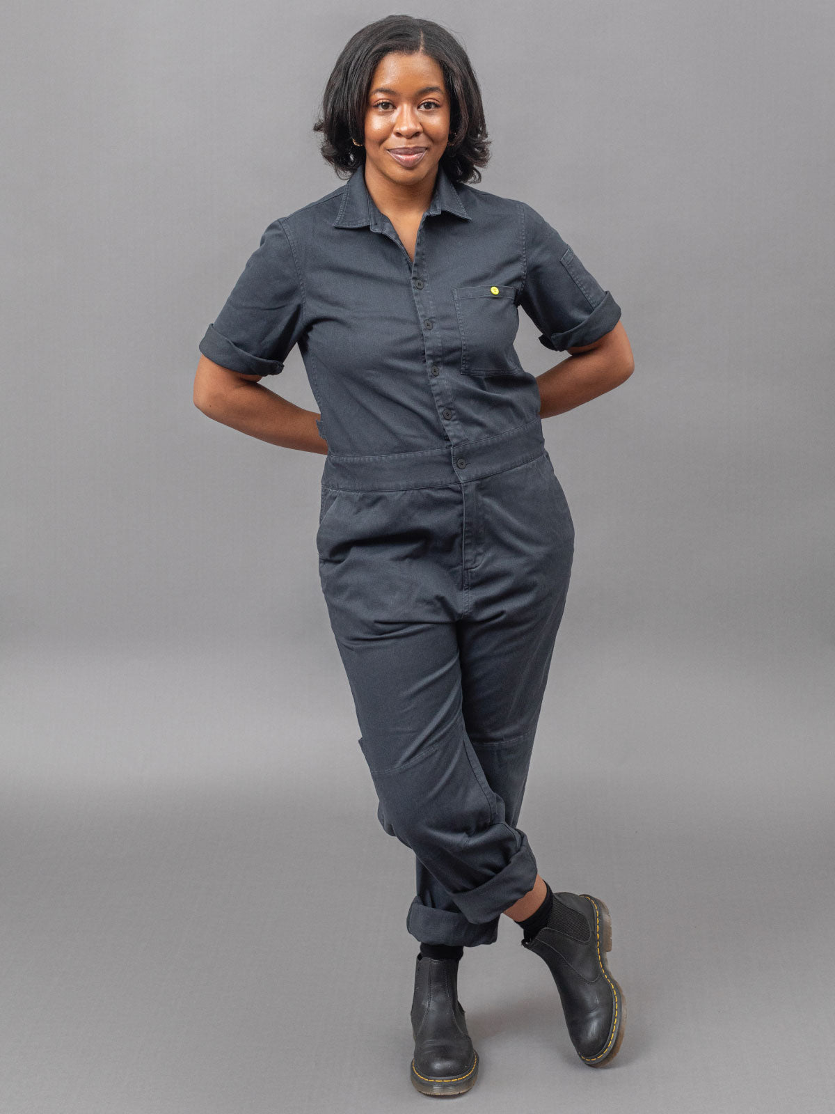 Women's Short Sleeve Chef Jumpsuit Washed Charcoal TILIT