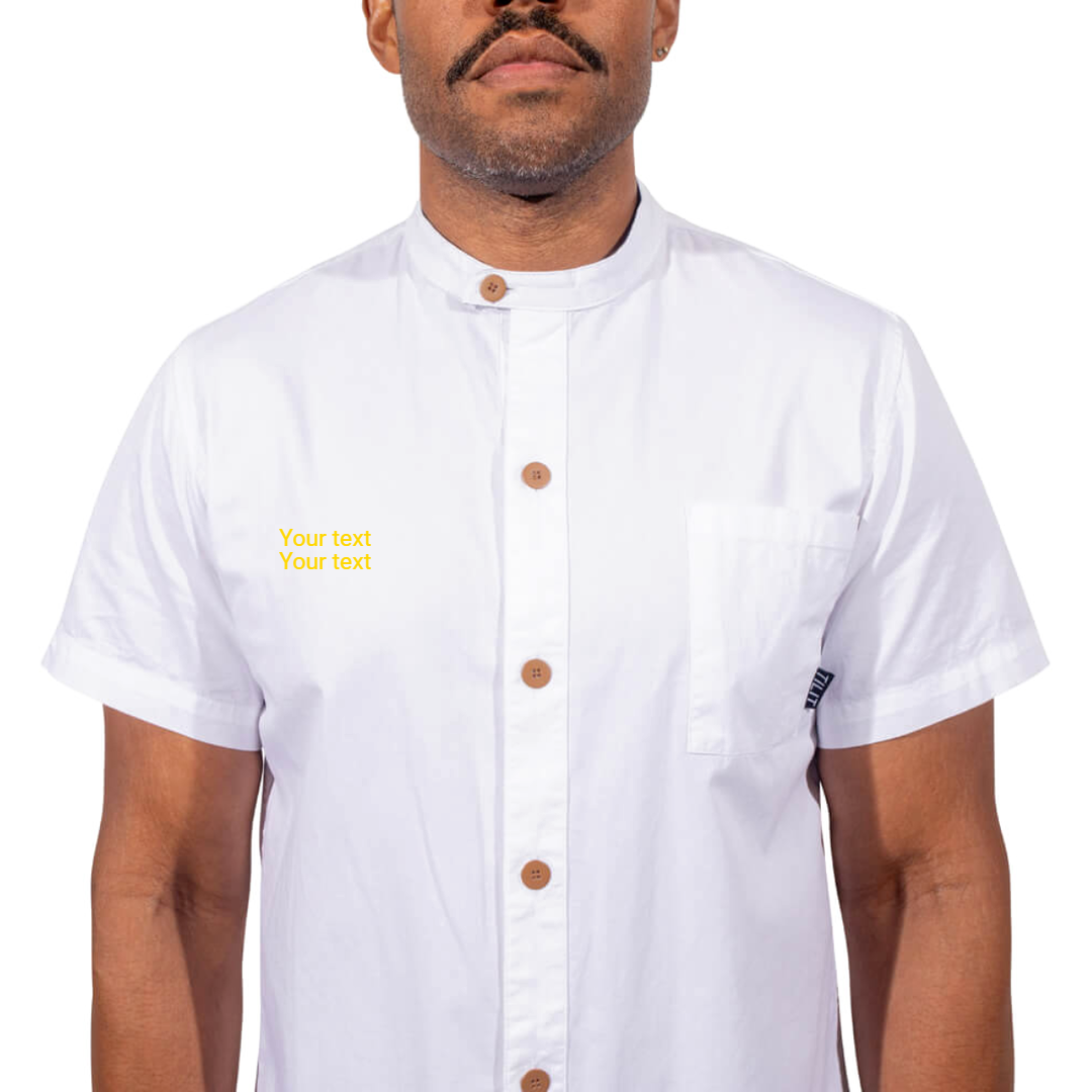 chef dress shirt Chef Workshirt With Utility Pocket & Apron Neck Tab | White French Twill | M