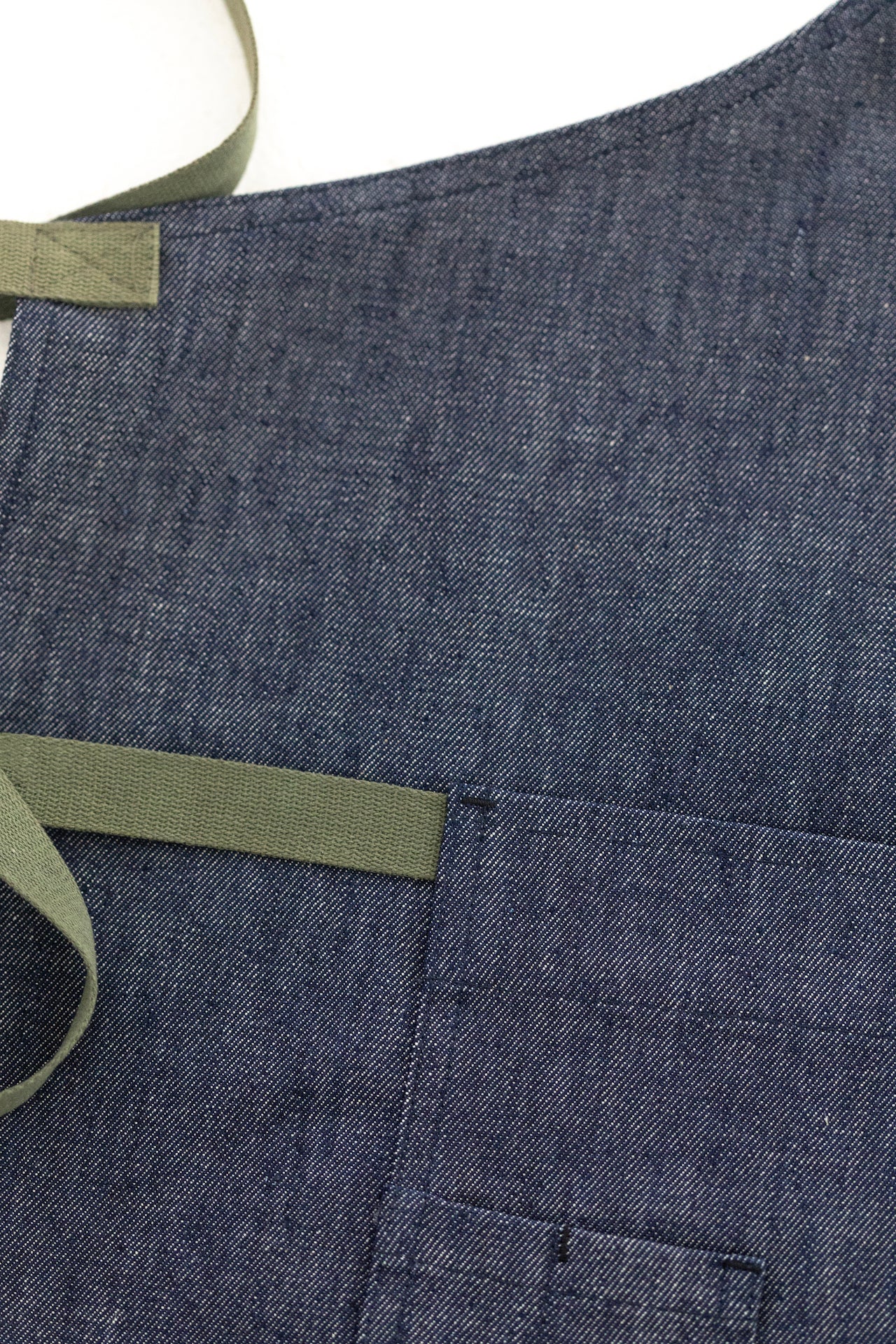 Denim apron with Olive green Straps and a Towel loop