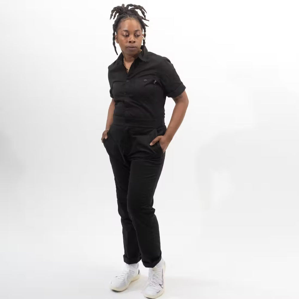 Women's Short Sleeve Jumpsuit with Stretch Twill Fabric - TILIT NYC