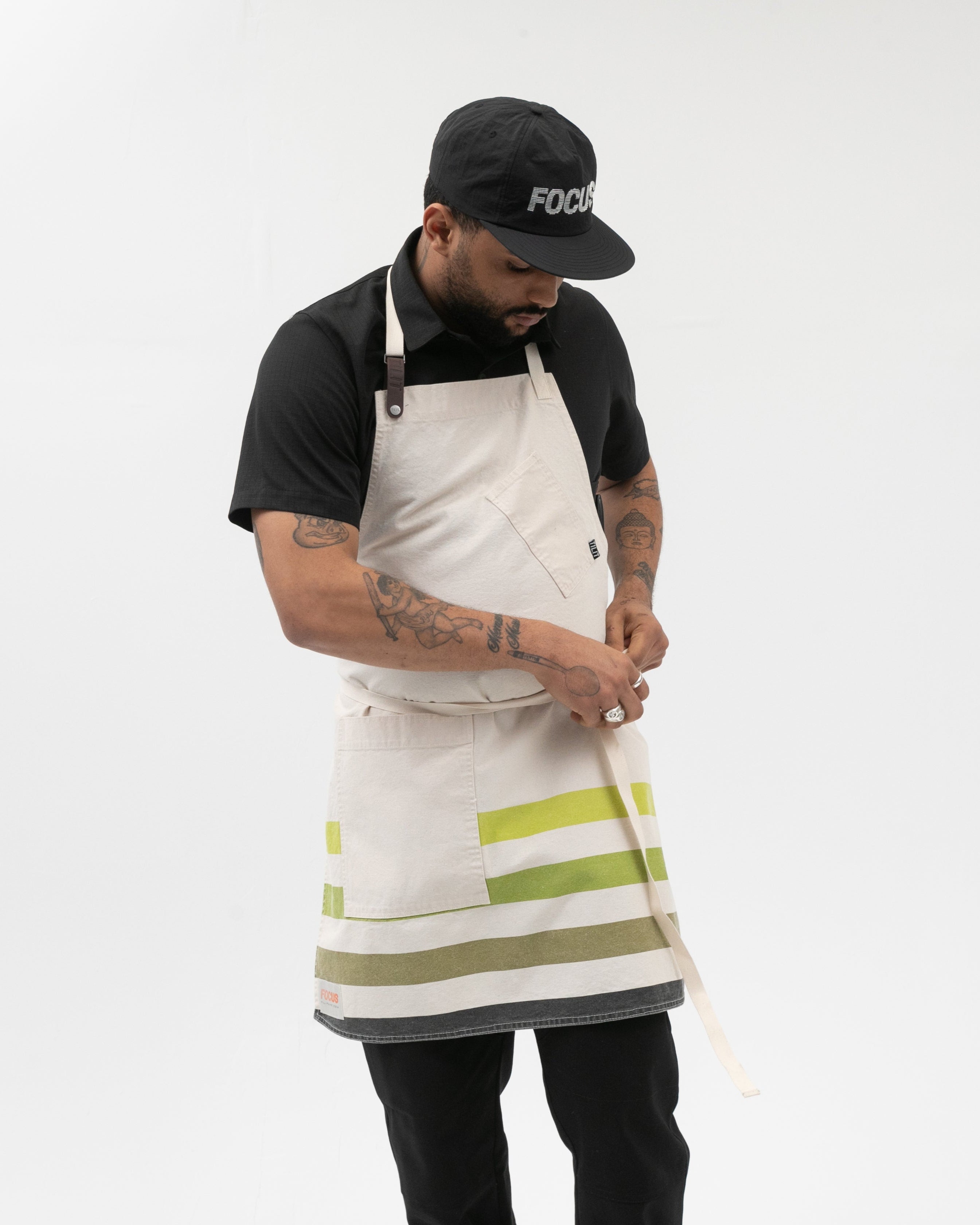 TILIT striped apron in natural tan