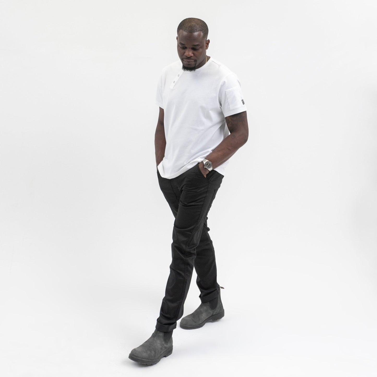 TILIT black chef flex pants on a male model