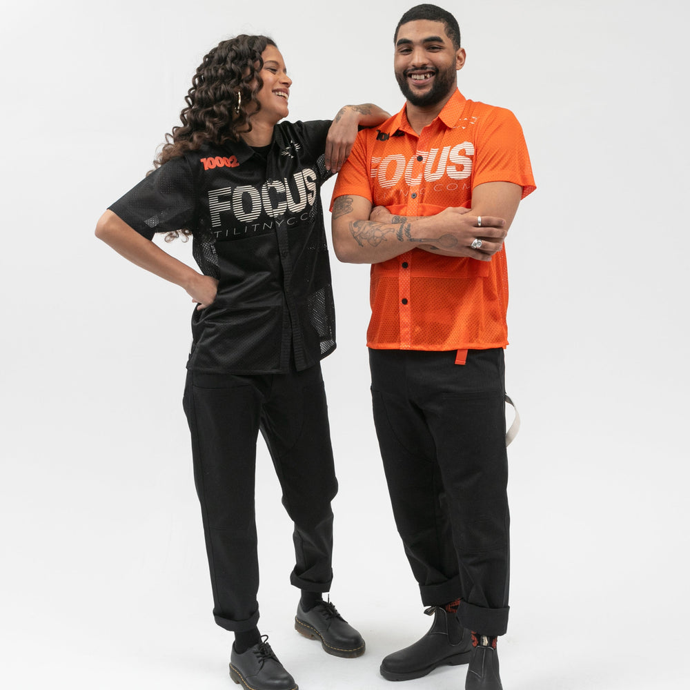 TILIT mesh box workshirt in black and orange
