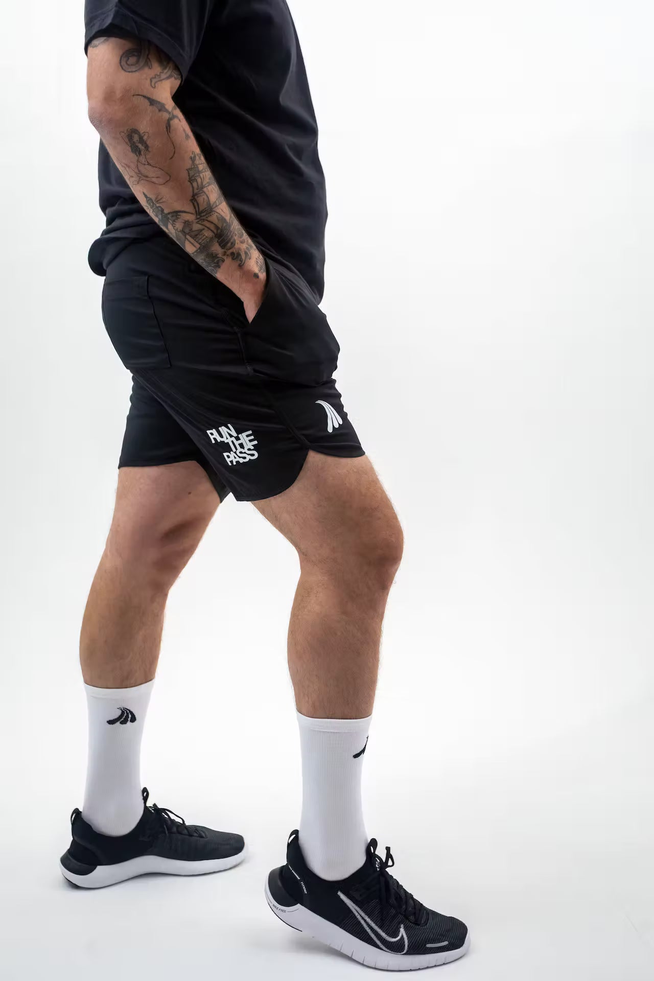 "Run the Pass" Black Essential Short