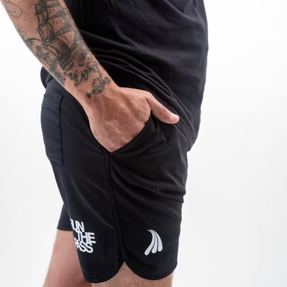 "Run the Pass" Black Essential Short