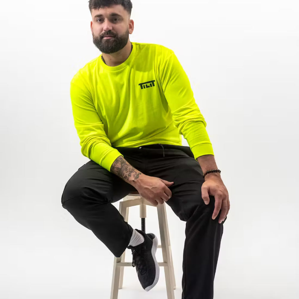“Run the Pass” Long Sleeve Soft Cotton T-Shirt in Neon Yellow