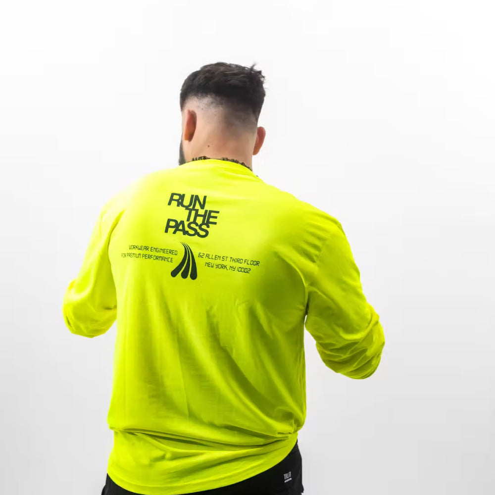 
                  
                    “Run the Pass” Long Sleeve Soft Cotton T-Shirt in Neon Yellow
                  
                