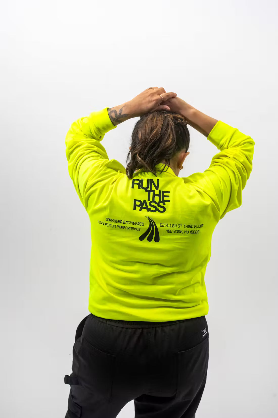 “Run the Pass” Long Sleeve Soft Cotton T-Shirt in Neon Yellow