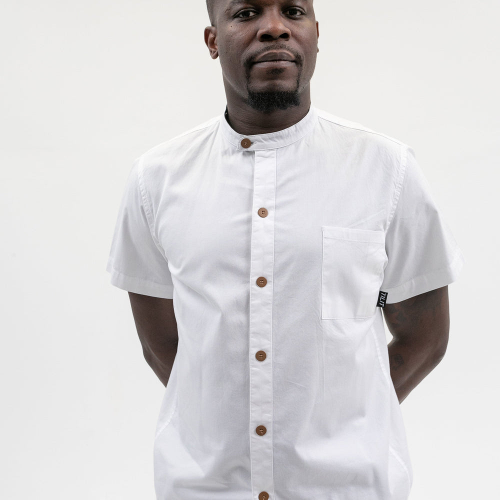Tilit  chef shirt in white on male model
