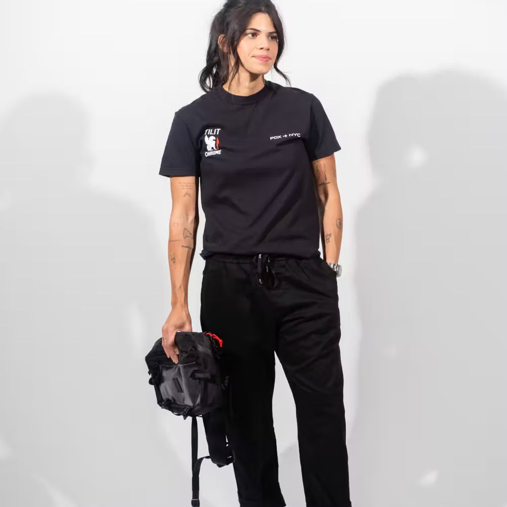 sling Knife bag in black with gray mesh with a red zipper