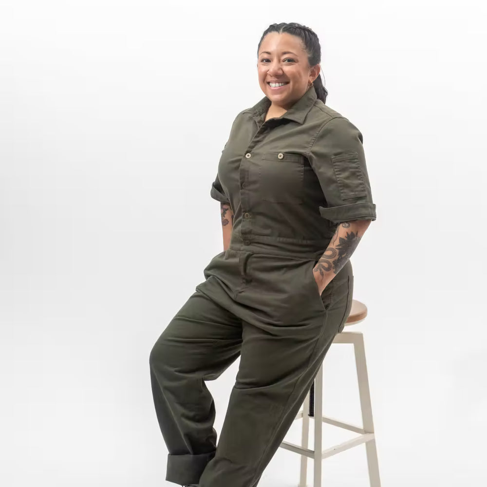 Women's Vintage Green Short Sleeve Jumpsuit - TILIT NYC