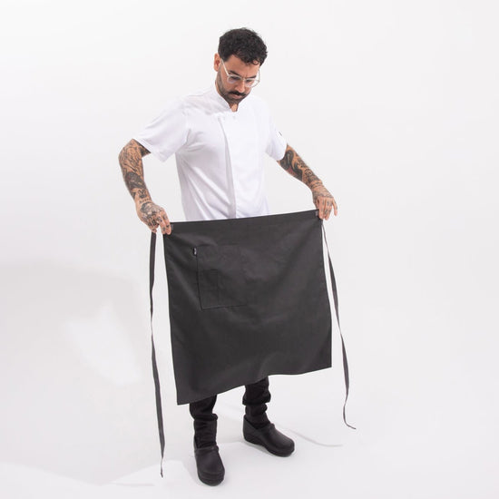 white tilit chef coat and apron