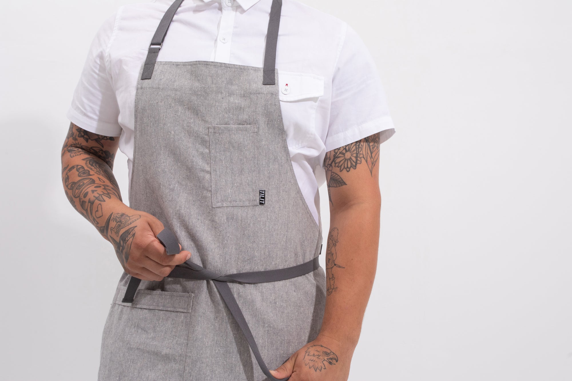 Recycled Work Chef Bib Adjustable Apron with 2 Pockets