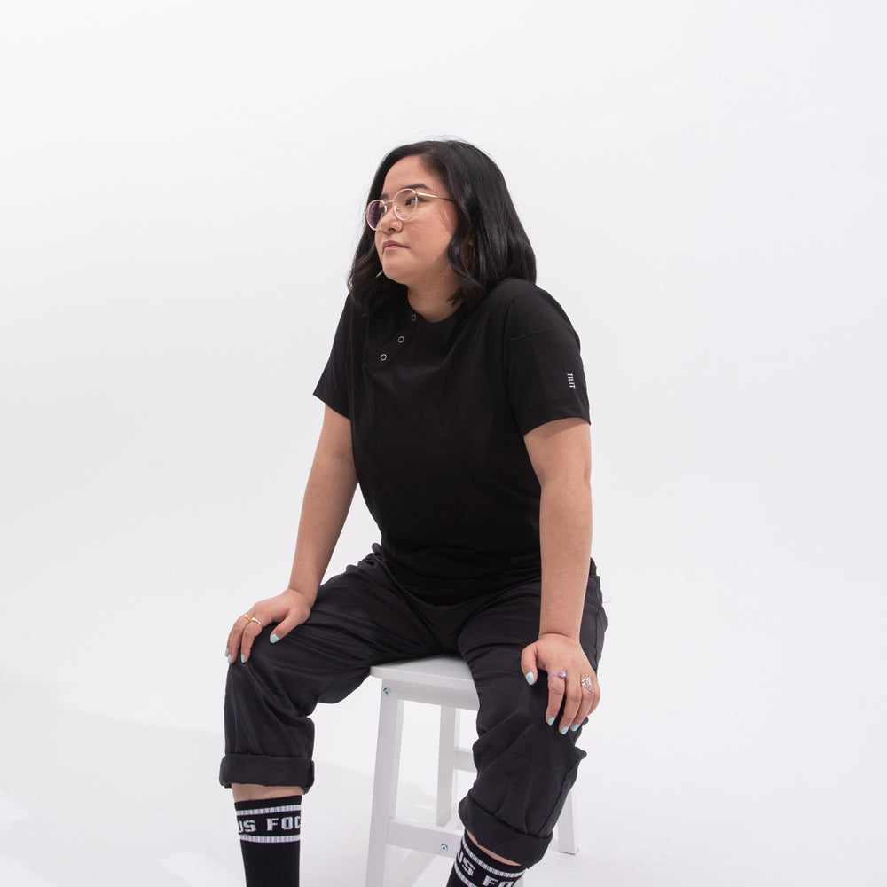 
                  
                    TILIT Men and Women Henley Tee in Black
                  
                